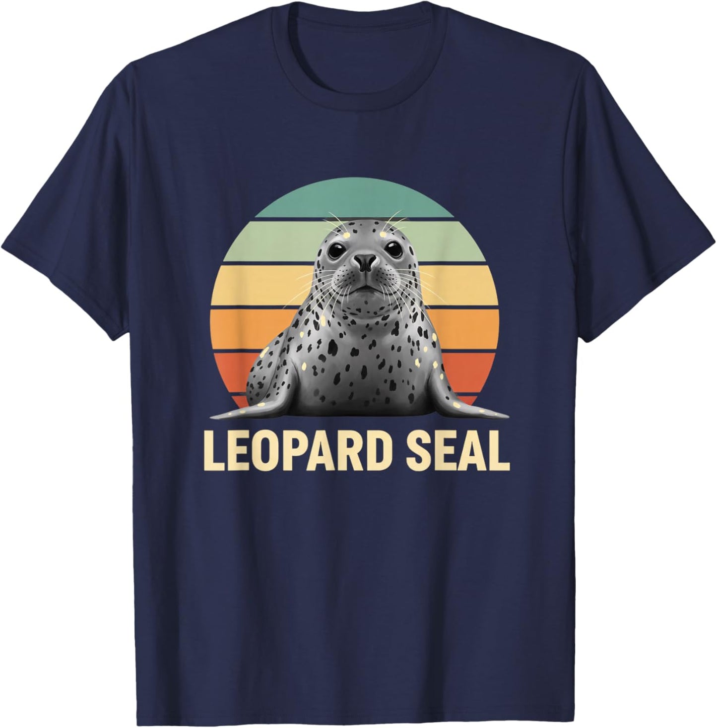 Leopard Seal Animal Retro Sunset Wildlife Ocean T-Shirt - T-Shirt | Navy