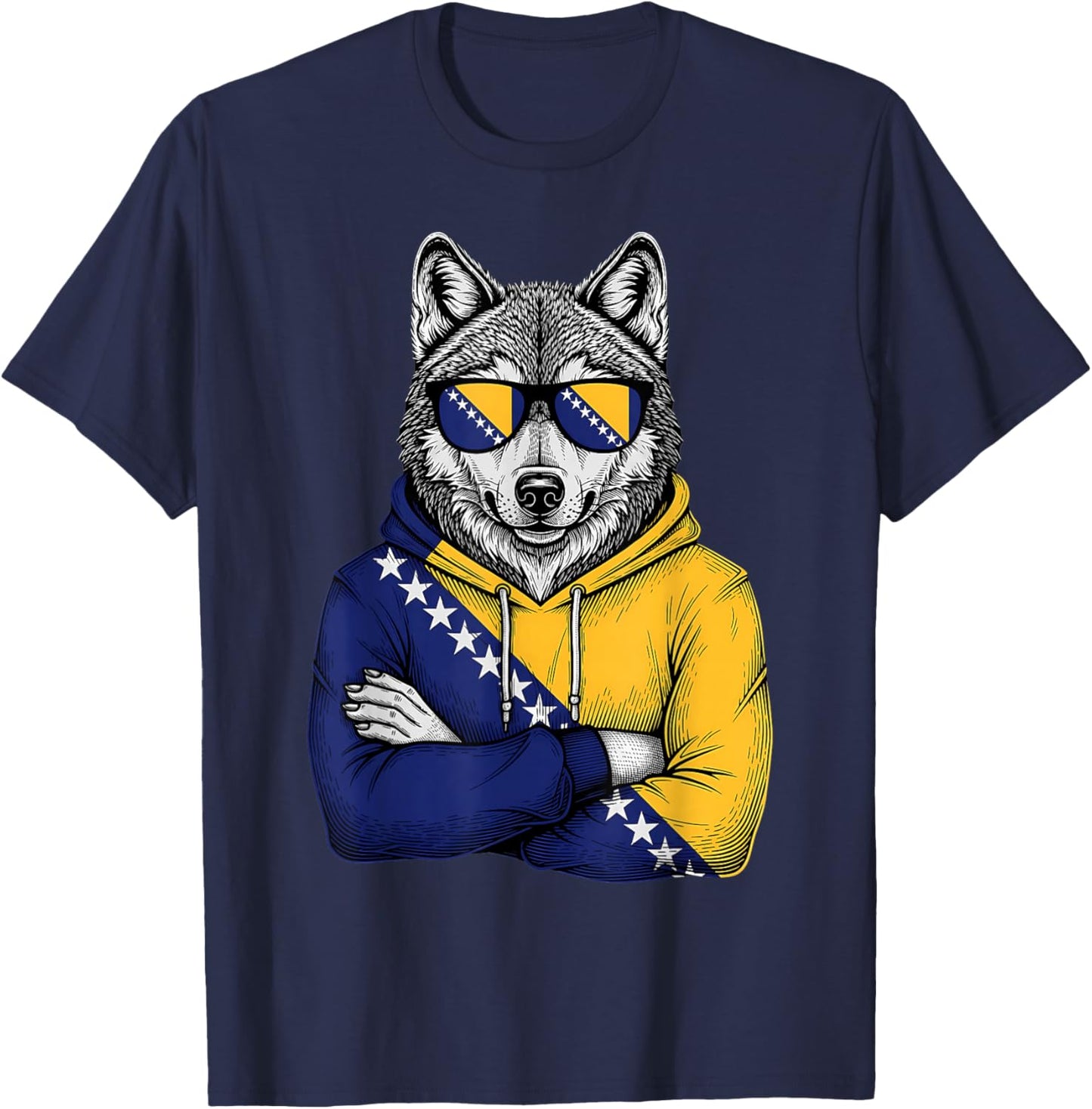 Bosnia and Herzegovina Flag Wolf Bosnian Roots T-Shirt - T-Shirt | Navy