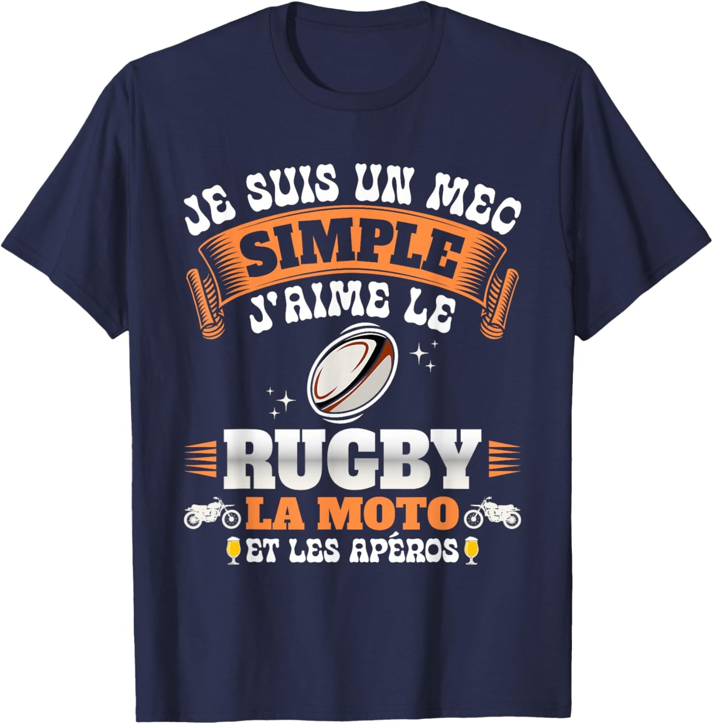 Supporter Biker Humour Rugby Fan Motorcycle And Aperitif T-Shirt - T-Shirt | Navy