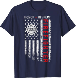 Firefighters Red Line American Flag Honor And Respect Women Men T-Shirt - T-Shirt | Navy