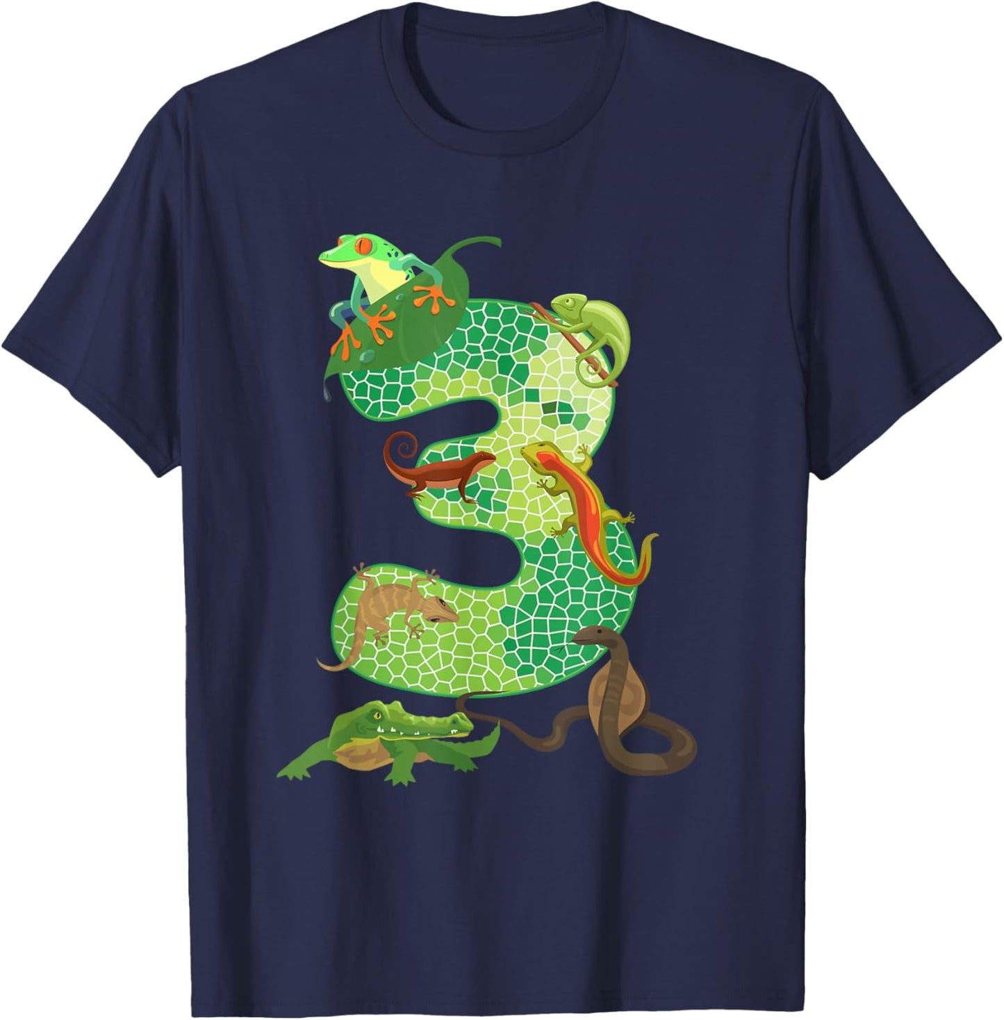 3rd Birthday Reptile Themed 3 Year Old Birthday Party T-Shirt - T-Shirt | Navy