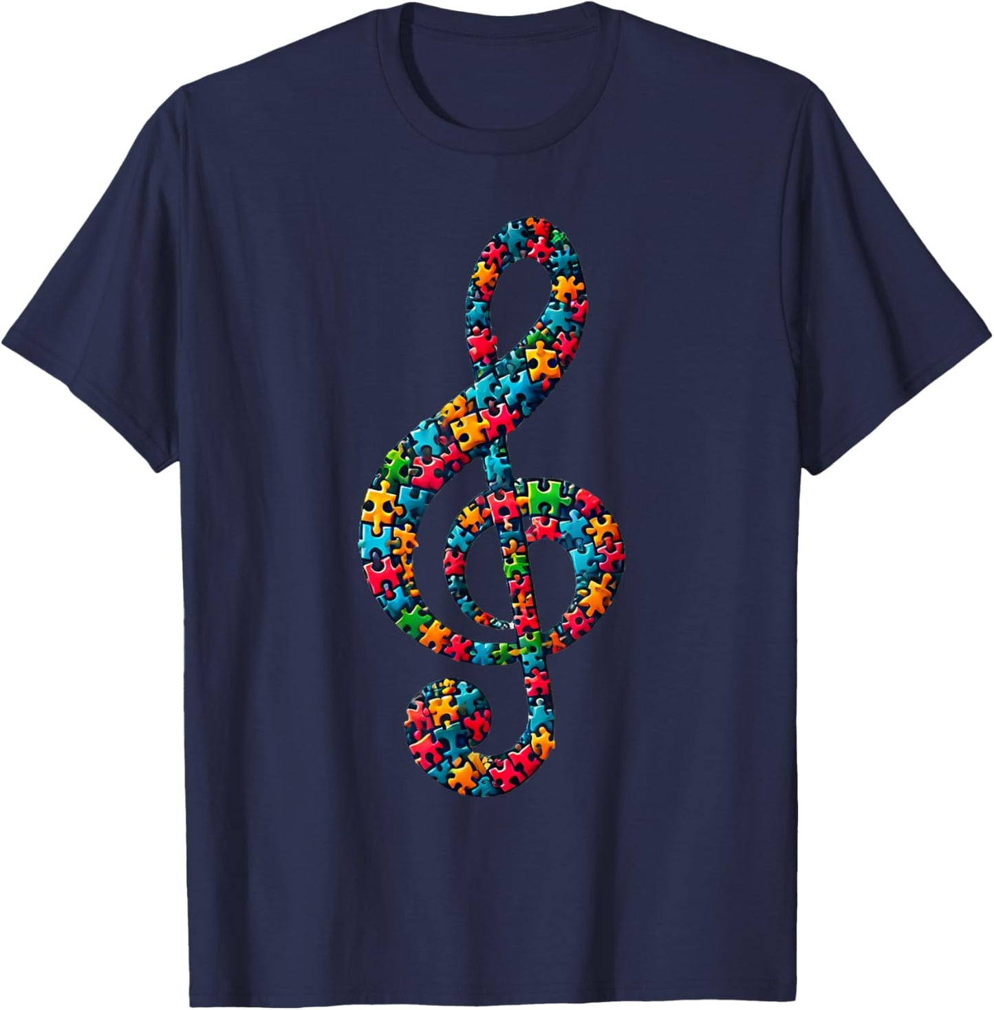 Jigsaw Puzzle Treble Clef Musical Note Music T-Shirt - T-Shirt | Navy