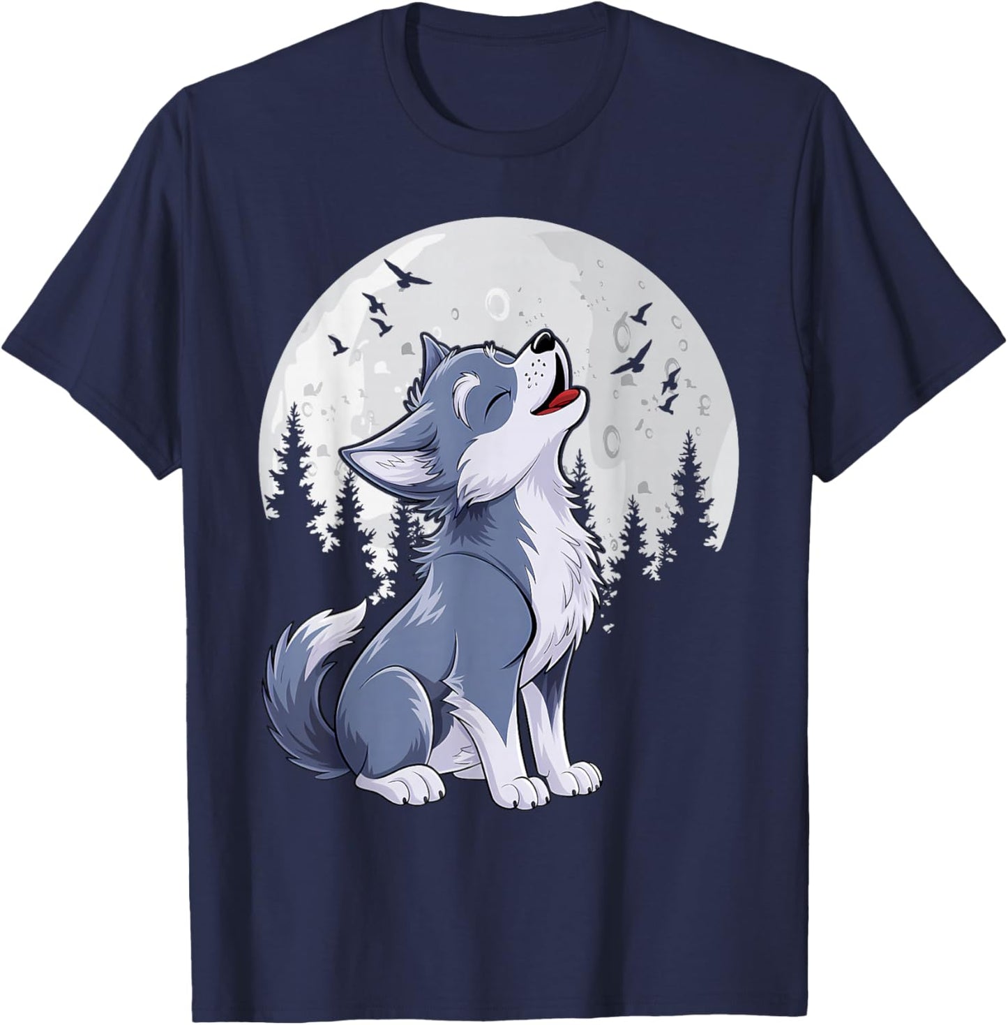 Cute Baby Howling Wolf Cub Sketch Costume T-Shirt - T-Shirt | Navy