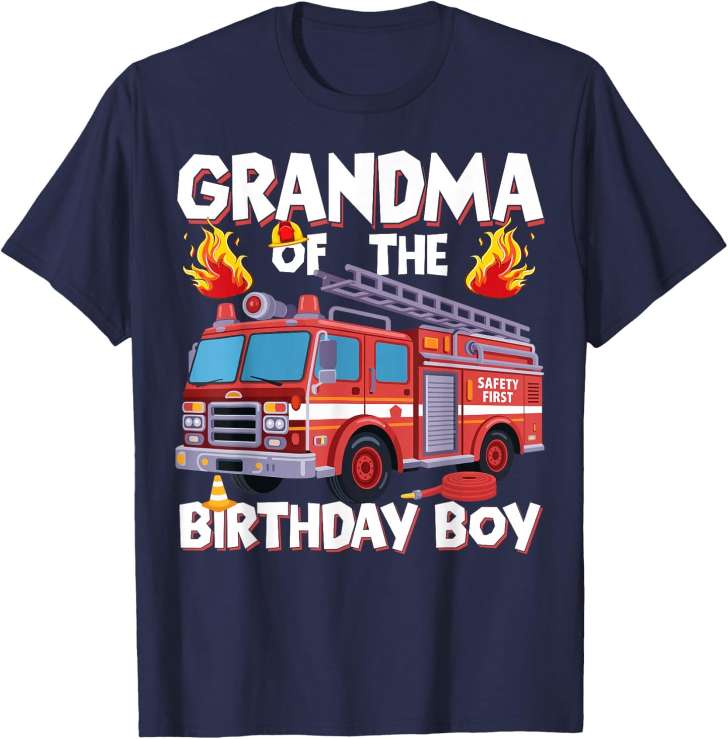 Grandma of The Birthday Boy Fire Truck Firefighter Bday T-Shirt - T-Shirt | Navy