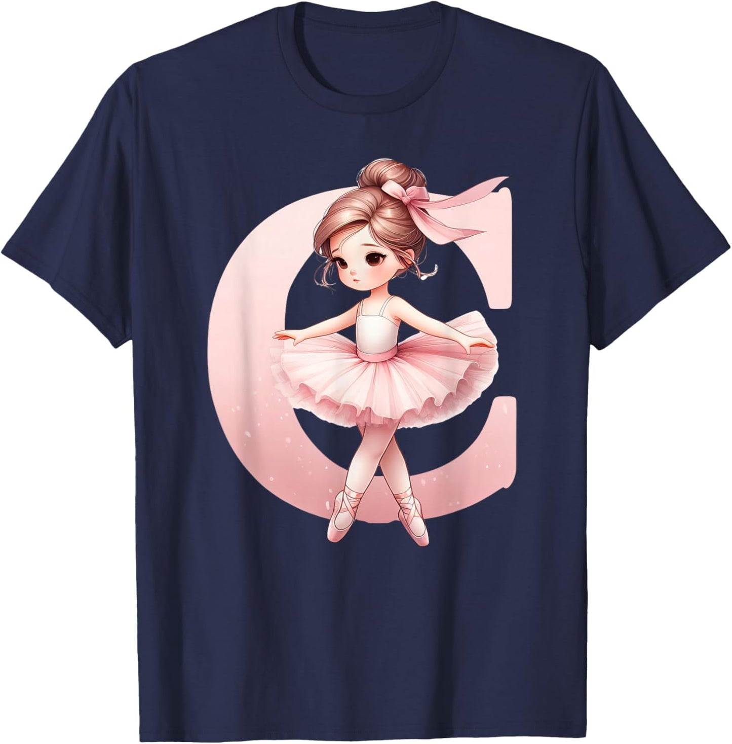 Ballerina Girl Dancing Name First Letter C Girly Tutu Ballet T-Shirt - T-Shirt | Navy
