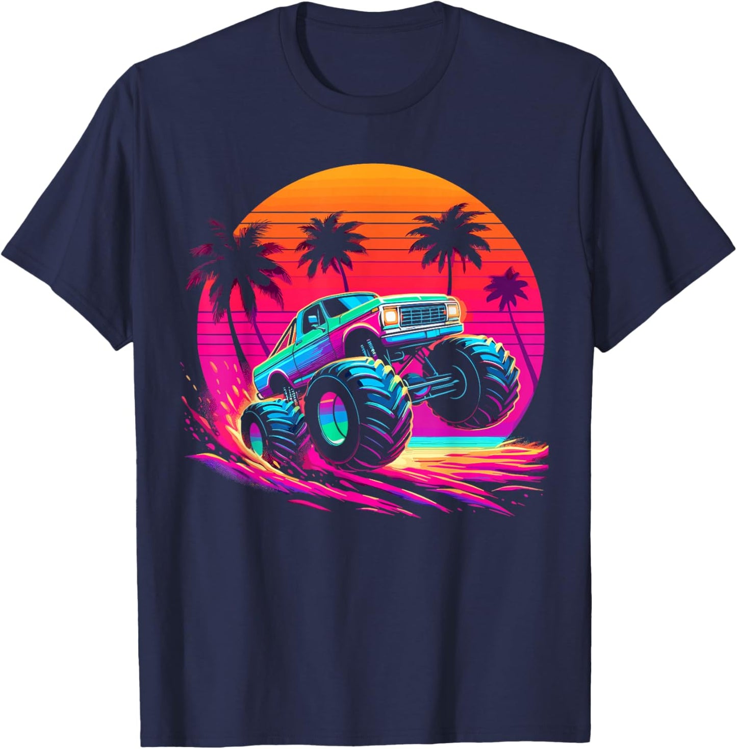Monster Truck Retro Sunset Monster Truck T-Shirt - T-Shirt | Navy