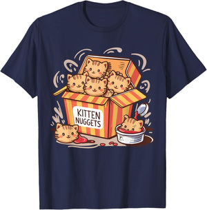 Kitten Nuggets Food Pun Cat Lover Chicken Nuggets T-Shirt - T-Shirt | Navy