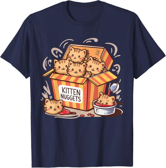Kitten Nuggets Food Pun Cat Lover Chicken Nuggets T-Shirt - T-Shirt | Navy