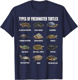 Types of Freshwater Turtles Turtle Species Educational Chart T-Shirt - T-Shirt | Navy
