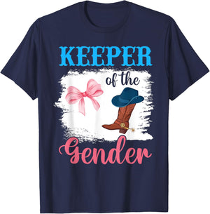 Boots or Bows Gender Reveal Decorations Keeper of the Gender T-Shirt - T-Shirt | Navy