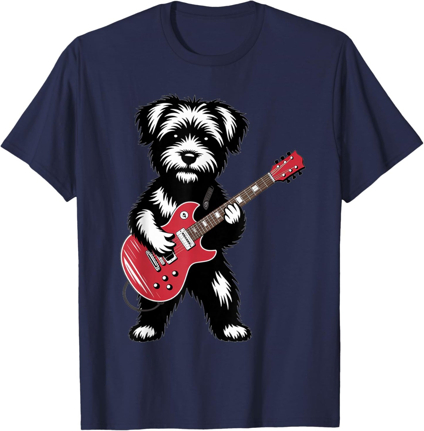 Cute Rock Yorki Dog with Red Electric Guitar Puppy T-Shirt - T-Shirt | Navy