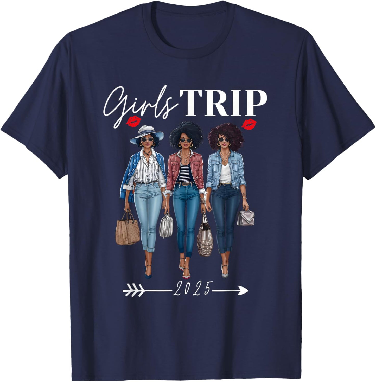 Girls Trip 2025 For Black Melanin Queen on Vacation Women T-Shirt - T-Shirt | Navy