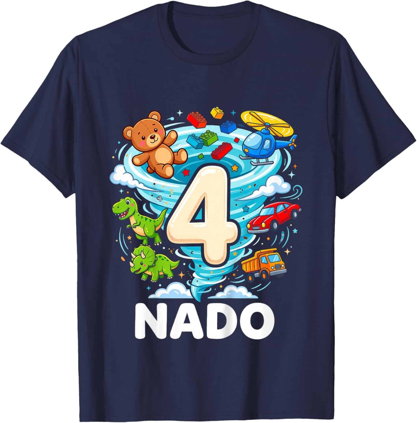 4nado Fournado 4th Birthday Boy 4 Four Year Old Toddler T-Shirt - T-Shirt | Navy