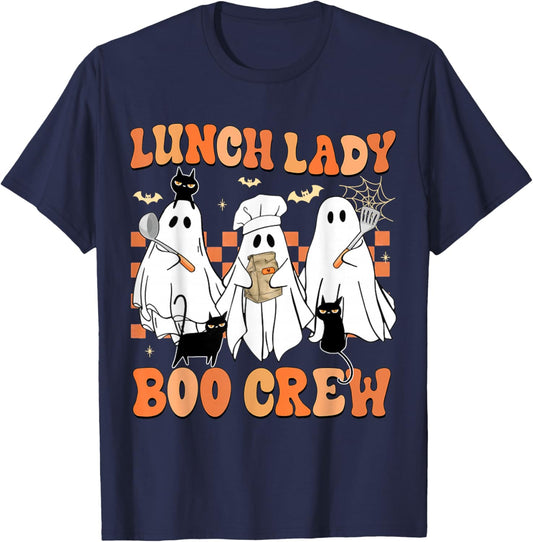 Lunch Lady Boo Crew Ghost Chef Funny Cafeteria Worker Staff T-Shirt - T-Shirt | Navy