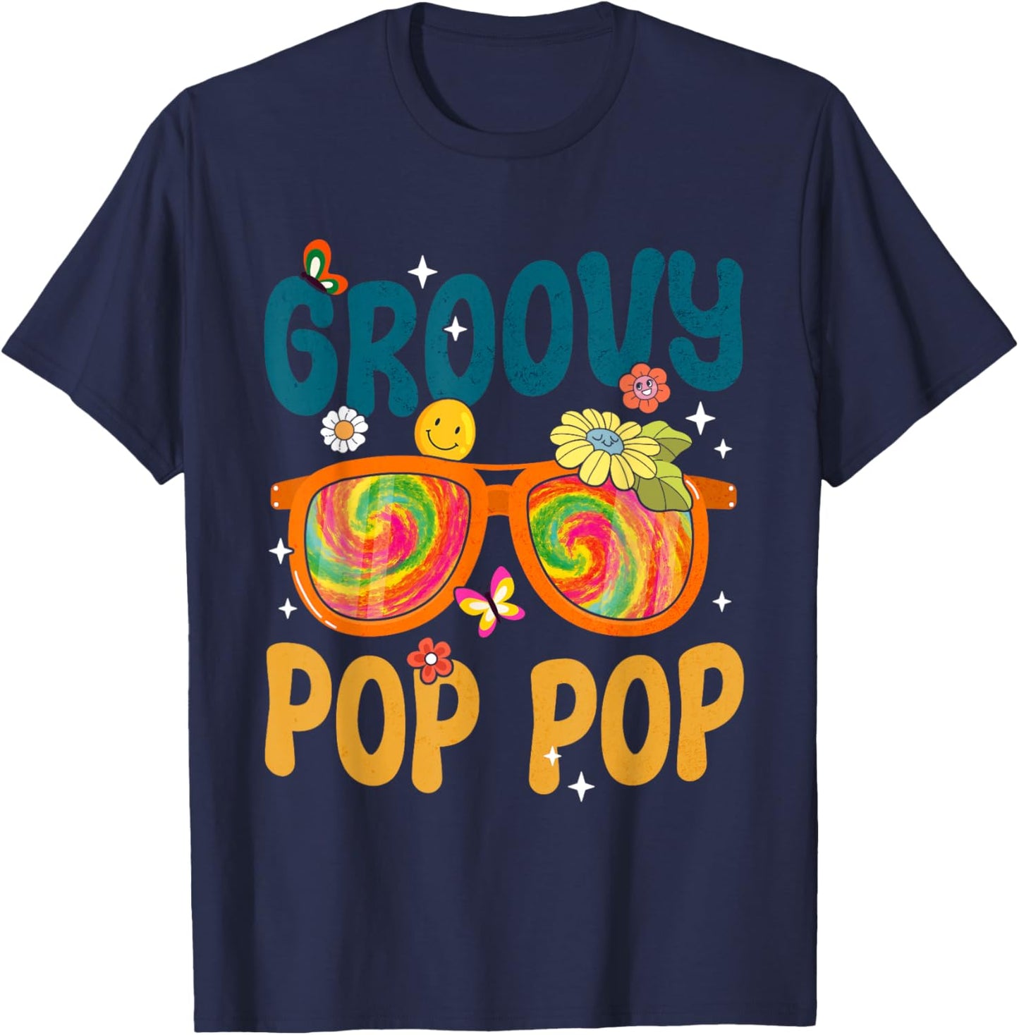 Retro Groovy Pop Pop Tie Dye Gifts For Father's Day Men T-Shirt - T-Shirt | Navy