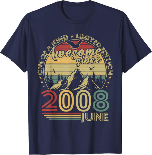 Vintage Anniversaire 18 Ans Cadeau Née en Juin 2008 T-Shirt - T-Shirt | Navy