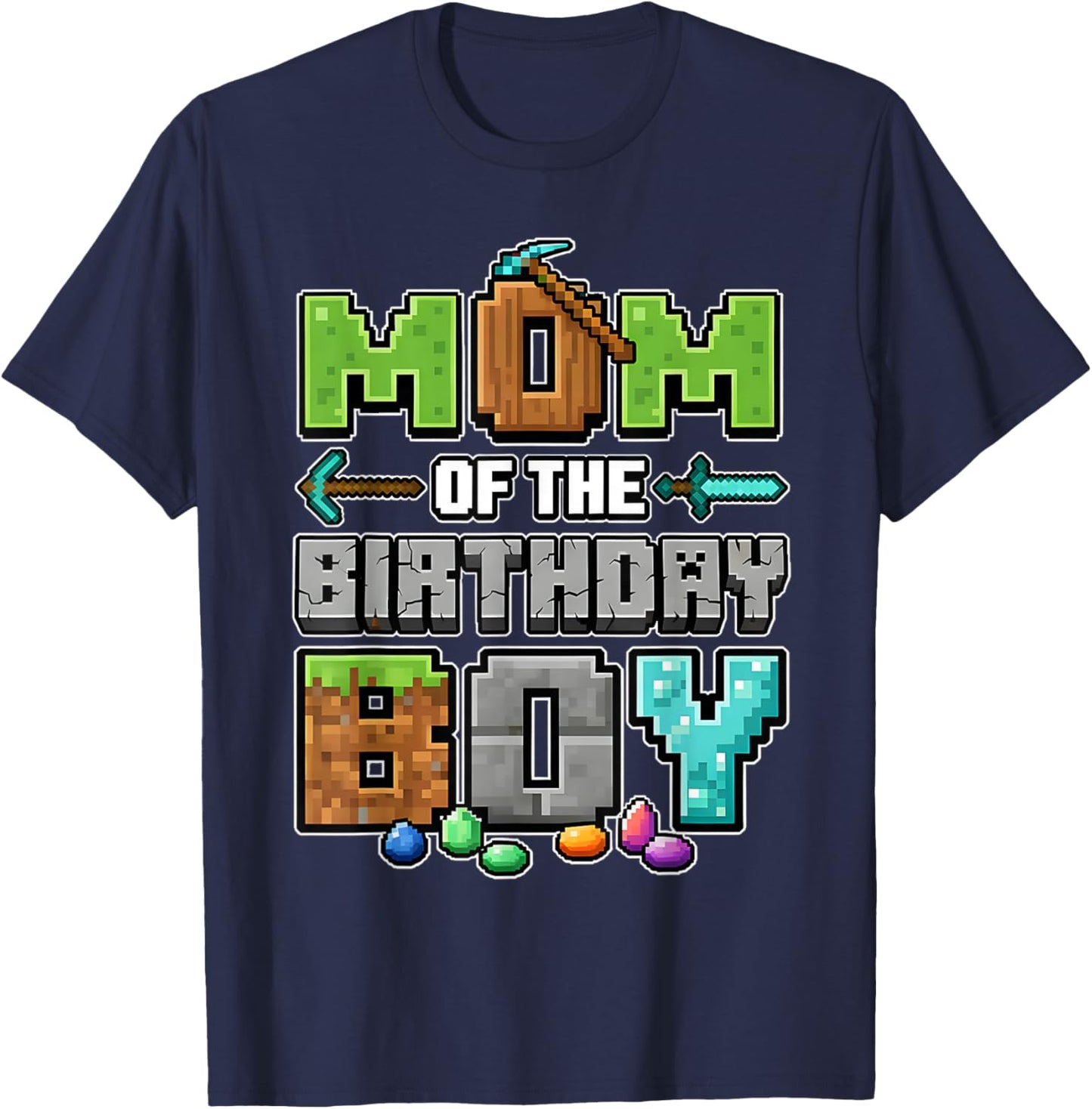 Mom of The Birthday Boy Pixel Gamer Gaming mom Family T-Shirt - T-Shirt | Navy