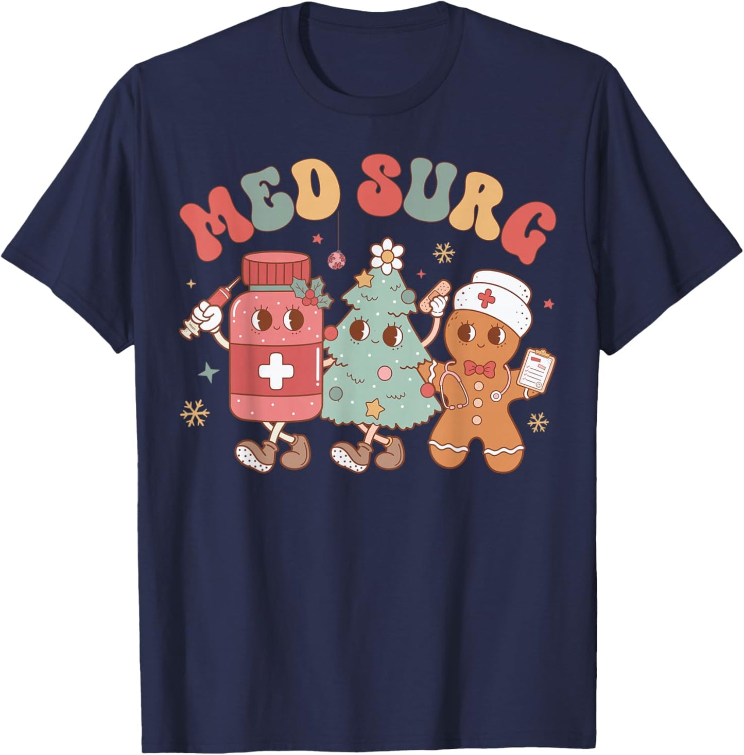 Med Surg Crew Christmas Tree Gingerbread Nurse T-Shirt - T-Shirt | Navy