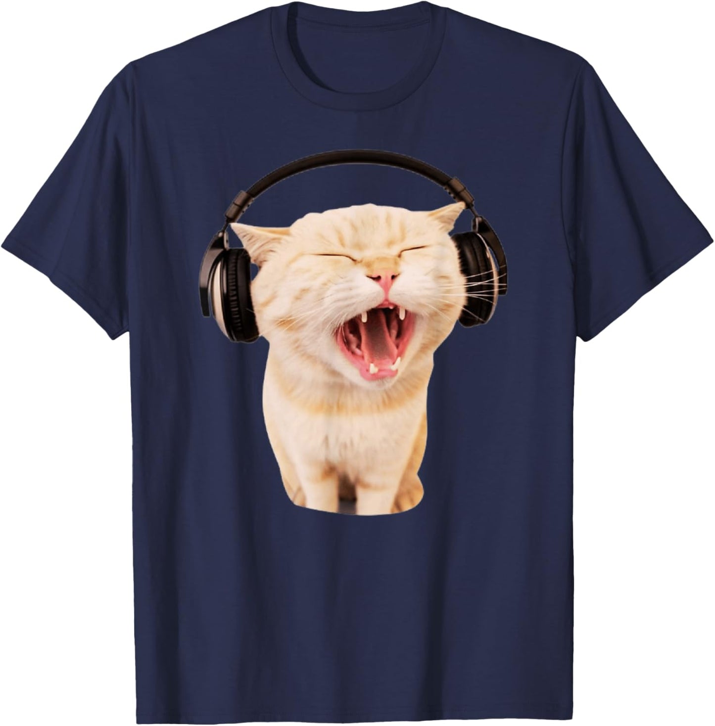Cat With Headphones Meme Cat Meme Funny Memes Gen-Z Memes T-Shirt - T-Shirt | Navy