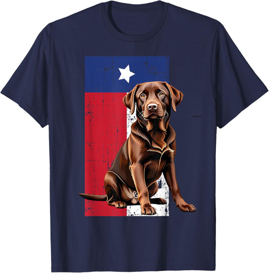 Chocolate Labrador Texas Flag Dog T-Shirt - T-Shirt | Navy