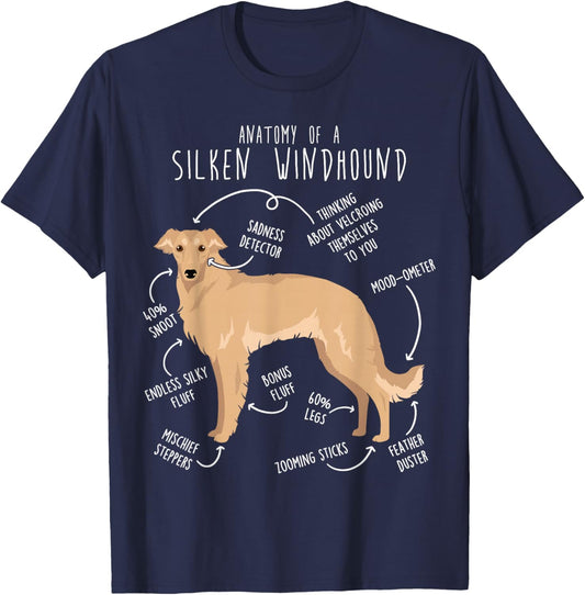 Silken Windhound Anatomy, Funny Cute Pet Lover Fawn Cream T-Shirt - T-Shirt | Navy