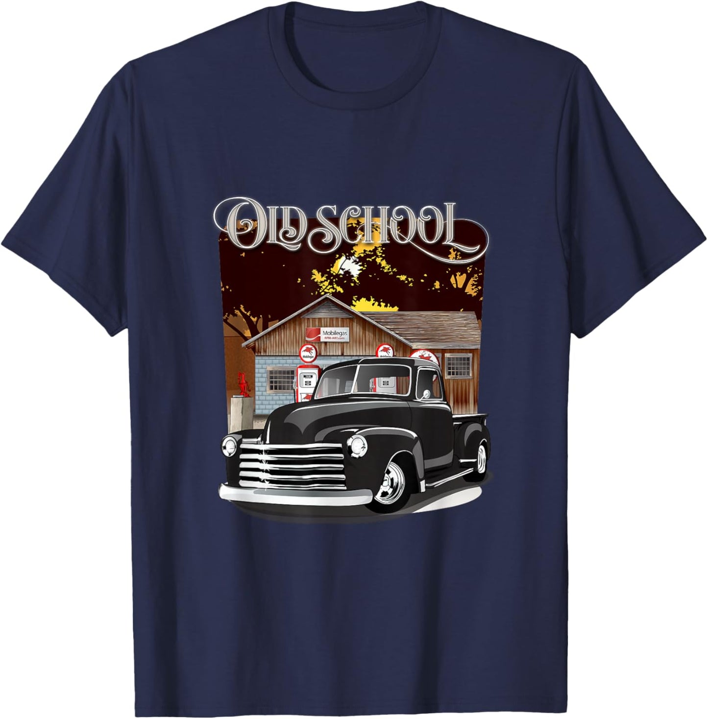 1948 Classic Truck with Old School Service Station Design T-Shirt - T-Shirt | Navy