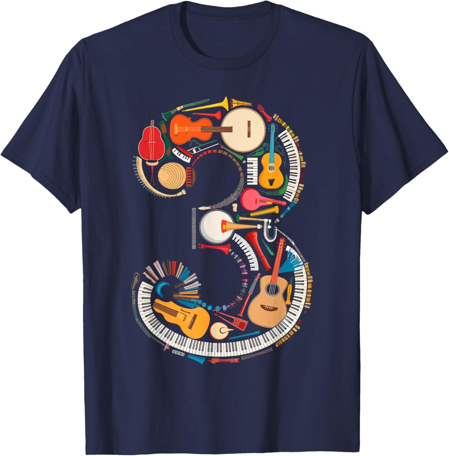 Musical Instruments Theme 3rd Birthday Musician Music Player T-Shirt - T-Shirt | Navy