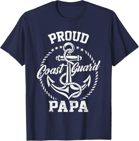 Proud Coast Guard Papa USCG Coastie Family Matching T-Shirt - T-Shirt | Navy