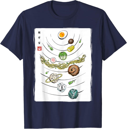 Ramen Solar System Japanese Sumi-e Funny Ramen T-Shirt - T-Shirt | Navy