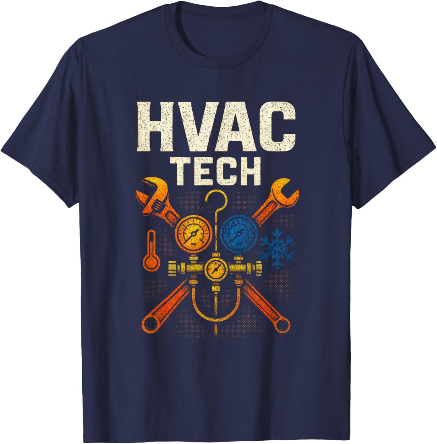 HVAC TECH - Vintage Retro Technician Tools T-Shirt - T-Shirt | Navy