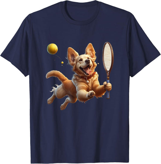 Tennis Player Golden Retriever Hundeport Tennis T-Shirt - T-Shirt | Navy