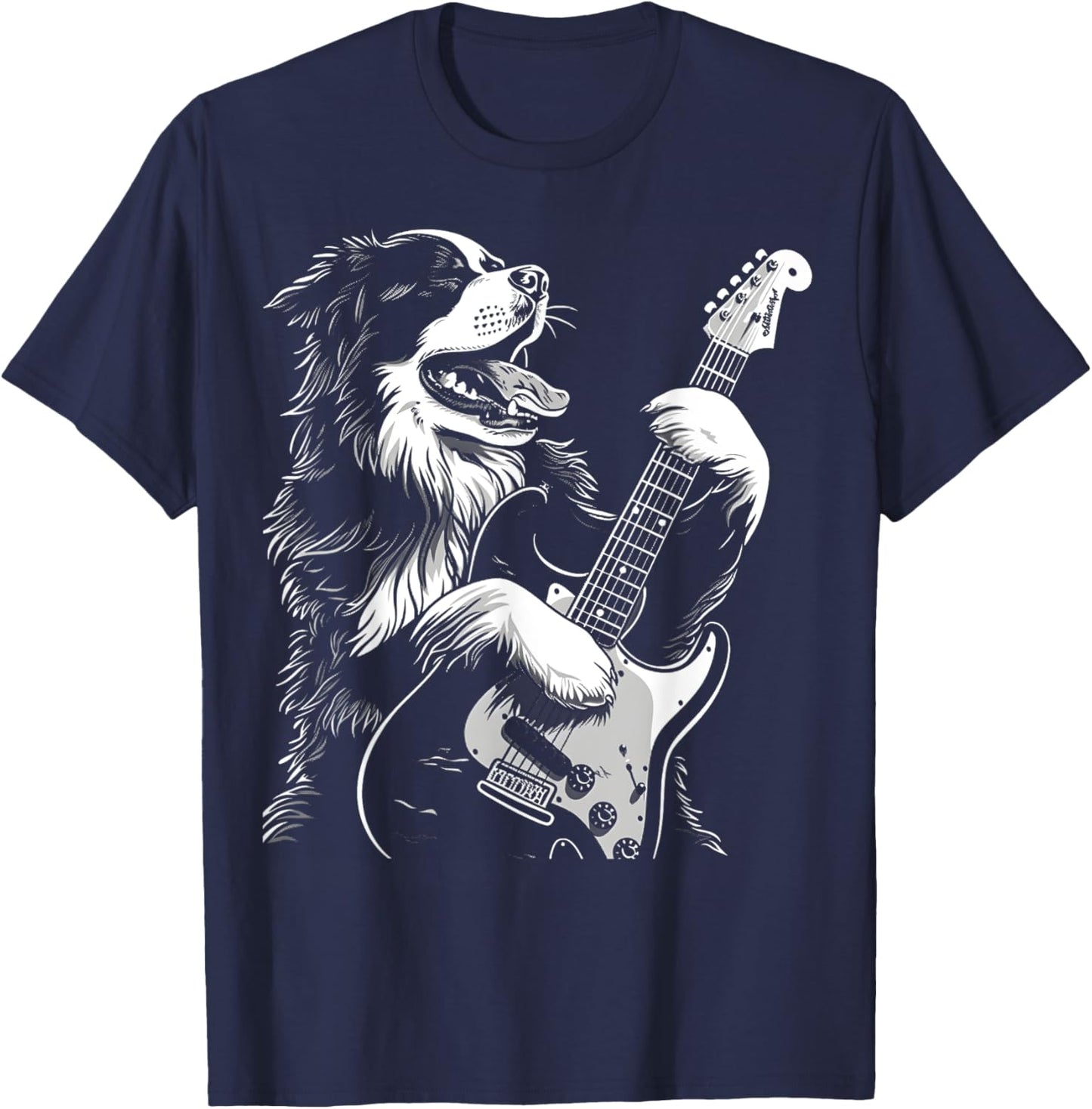 Bernese Mountain Dog Playing Electric Guitar Rock Dog Dad Women Kids T-Shirt - T-Shirt | Navy