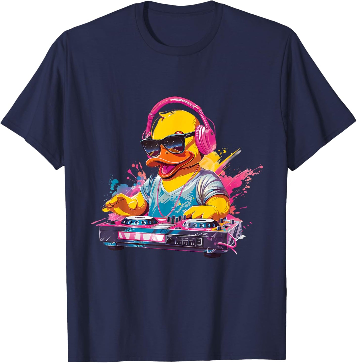 Rubber Duck Turntable DJ Watercolor Music DJ Rubber Duckie T-Shirt - T-Shirt | Navy
