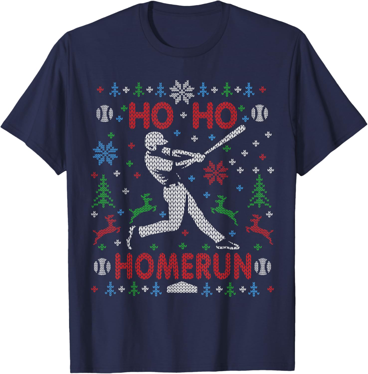 Baseball Softball Ho Ho Homerun Ugly Christmas Sweater Party T-Shirt - T-Shirt | Navy