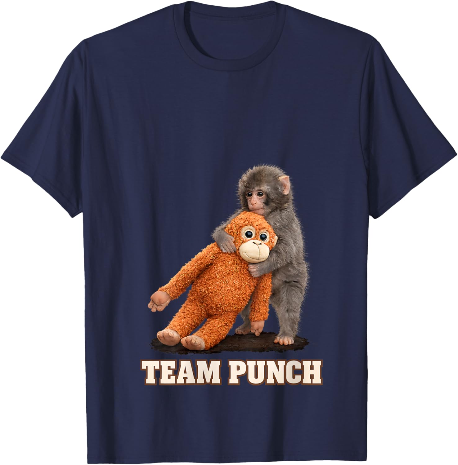 Women's Adorable Monkey Punch Baby Graphic Team Punch Big Love Gifts V-Neck T-Shirt - T-Shirt | Navy