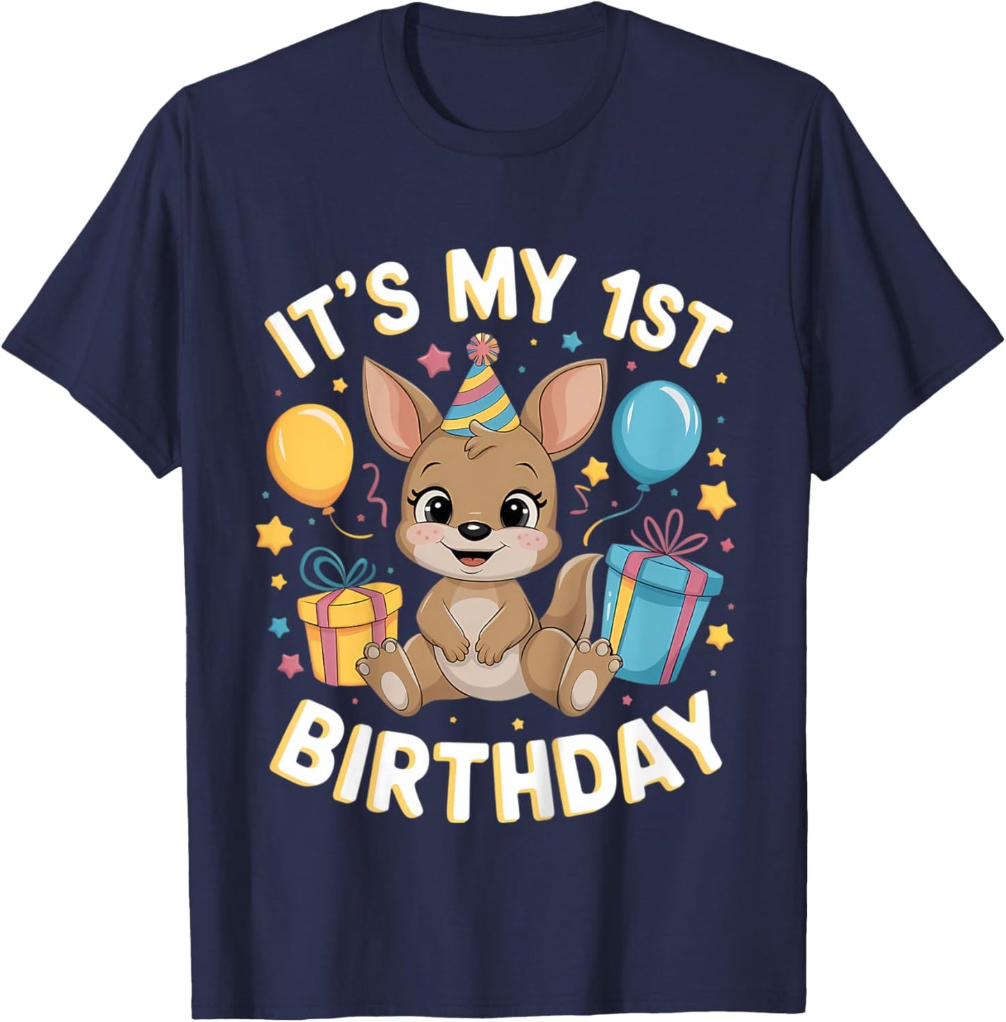 Kids 1st Birthday Kangaroo Party Design T-Shirt - T-Shirt | Navy