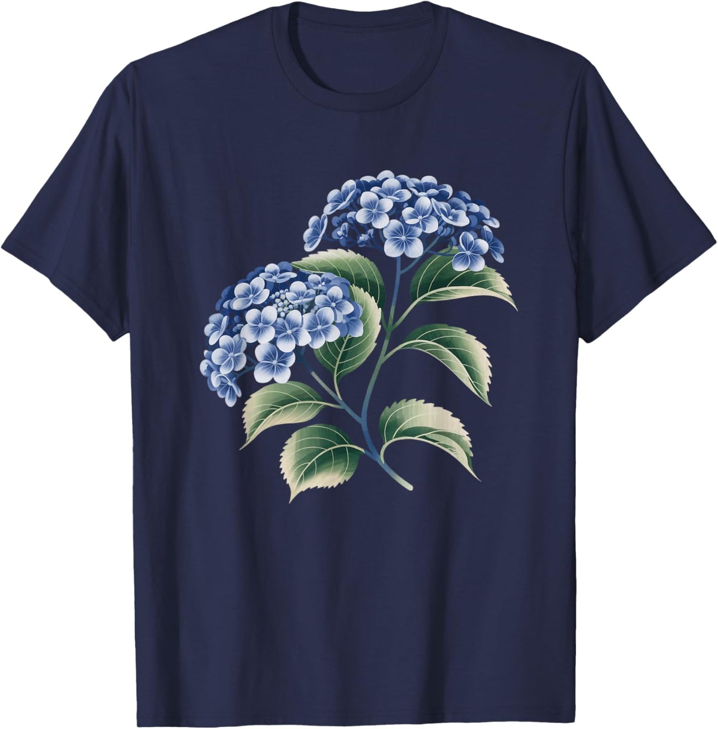 Blue Hydrangea Design Flower Lovers and Hydrangea T-Shirt - T-Shirt | Navy