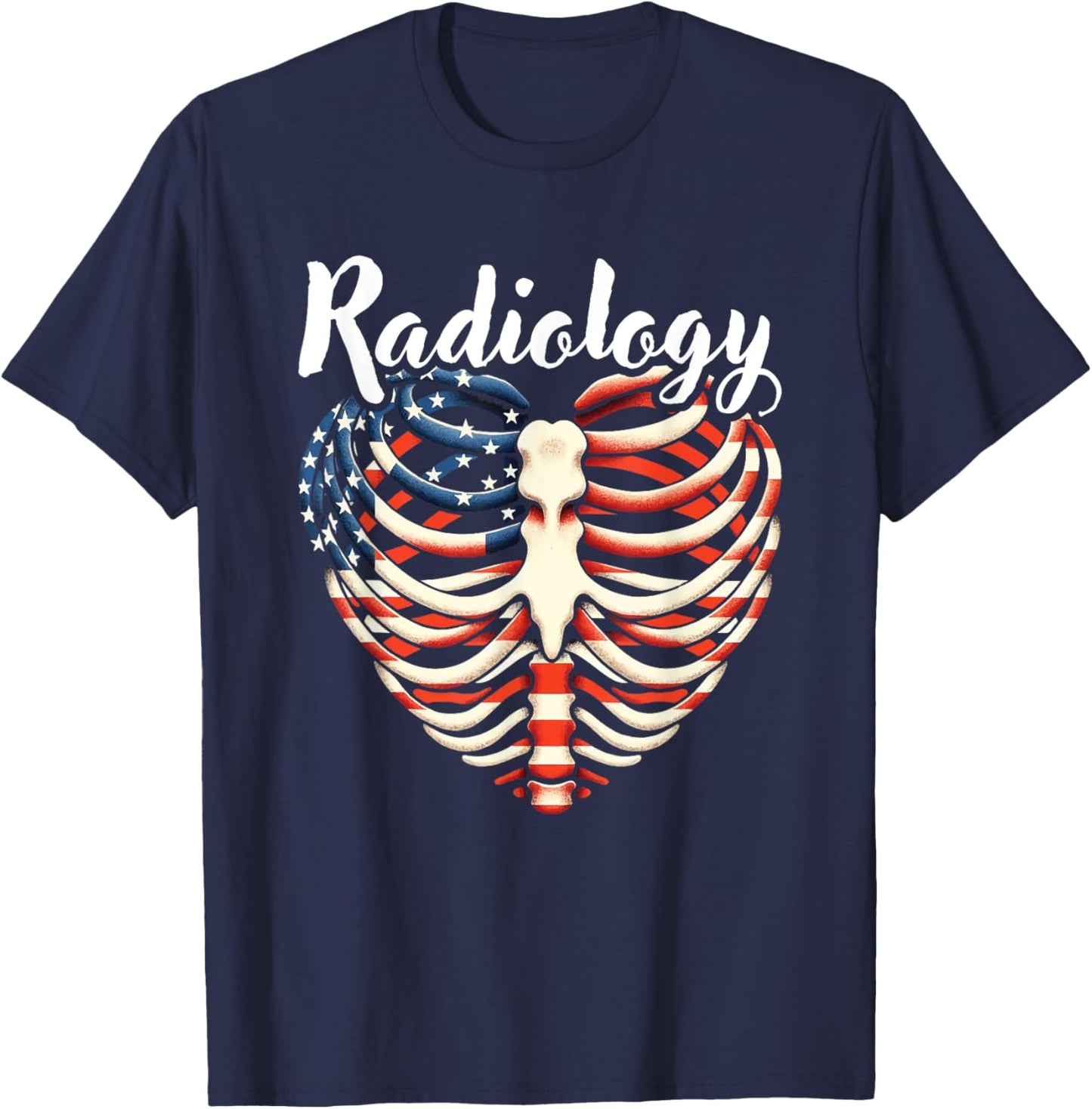 Radiology Ribcage Heart American Flag Radiologic Technology T-Shirt - T-Shirt | Navy