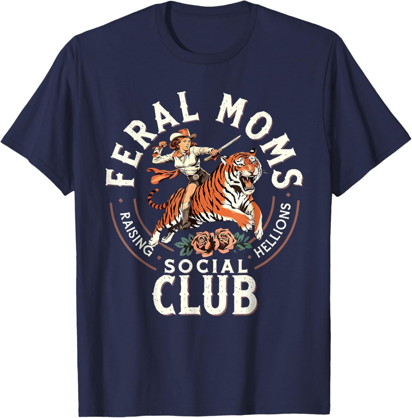 Feral Moms Social Club Raising Hellions Tiger Mother's Day T-Shirt - T-Shirt | Navy