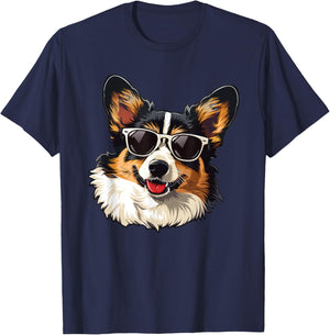 Cardigan Welsh Corgi Dog Sunglasses T-Shirt - T-Shirt | Navy