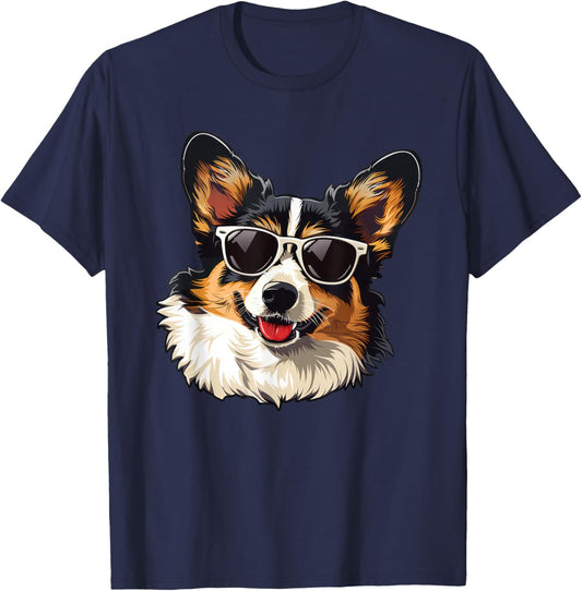 Cardigan Welsh Corgi Dog Sunglasses T-Shirt - T-Shirt | Navy