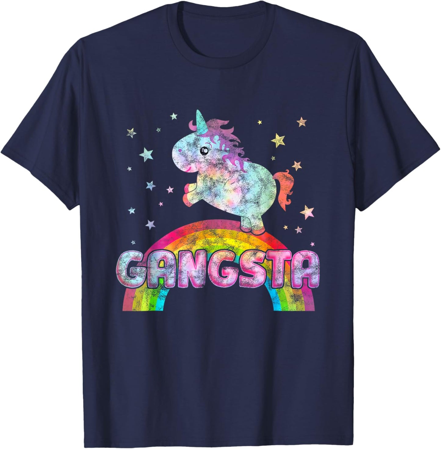 Funny Ironic Cool Unicorn Gangsta Rap Music Festival Tie Dye T-Shirt - T-Shirt | Navy