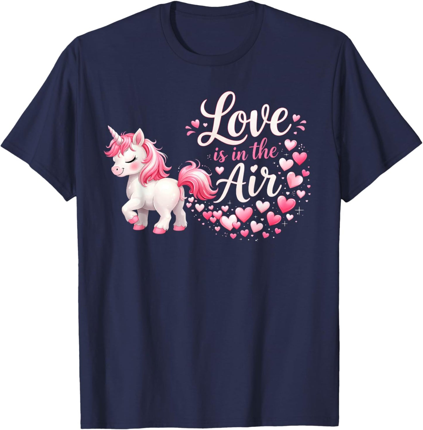 Love is in The Air Valentine's Day Cute Unicorn Farting Hearts T-Shirt - T-Shirt | Navy