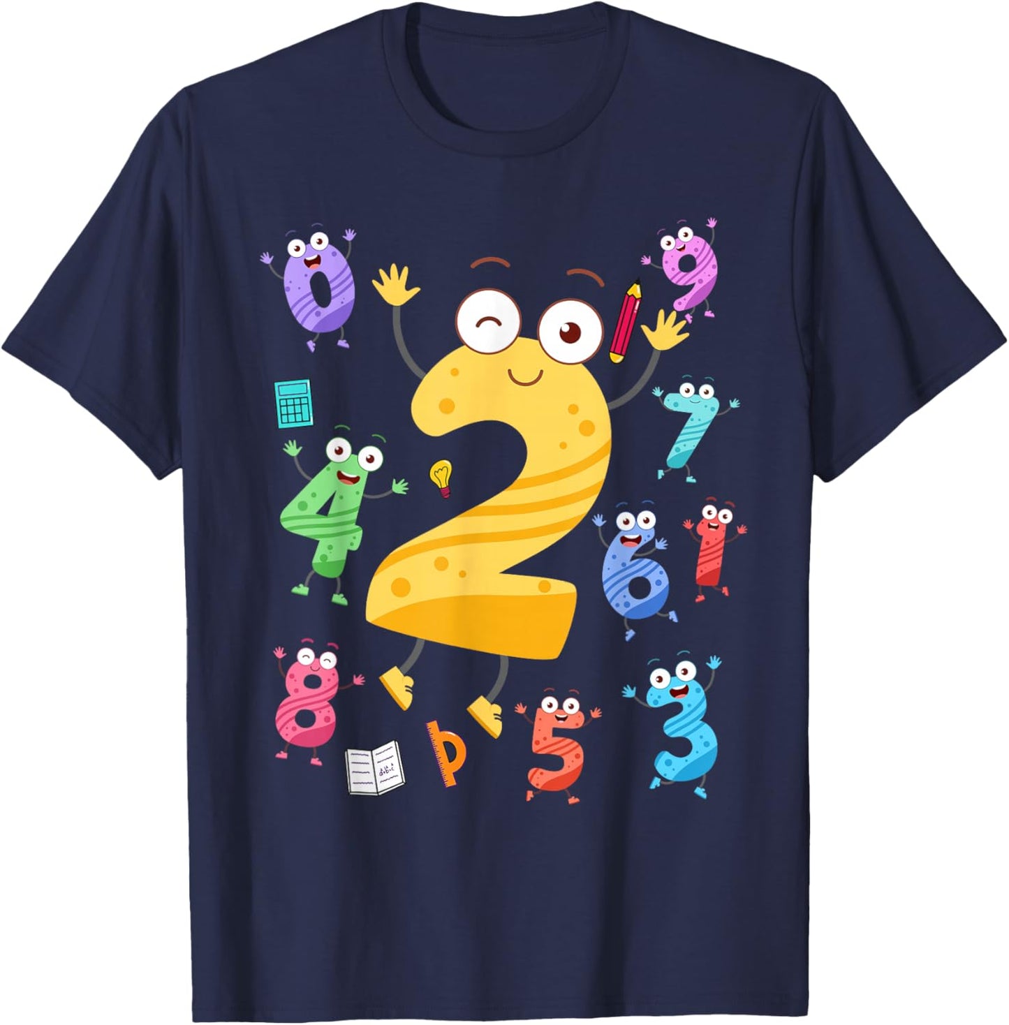 Maths Day Number Costume With Number 2 Idea For Kids Number T-Shirt - T-Shirt | Navy