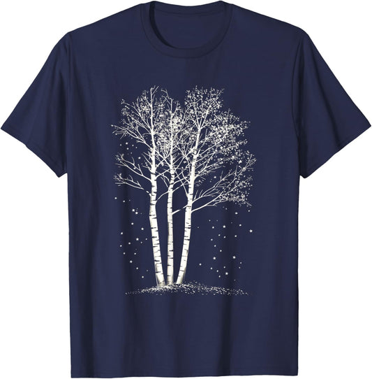 Realistic Forest Birch Tree Twilight Birch tree T-Shirt - T-Shirt | Navy