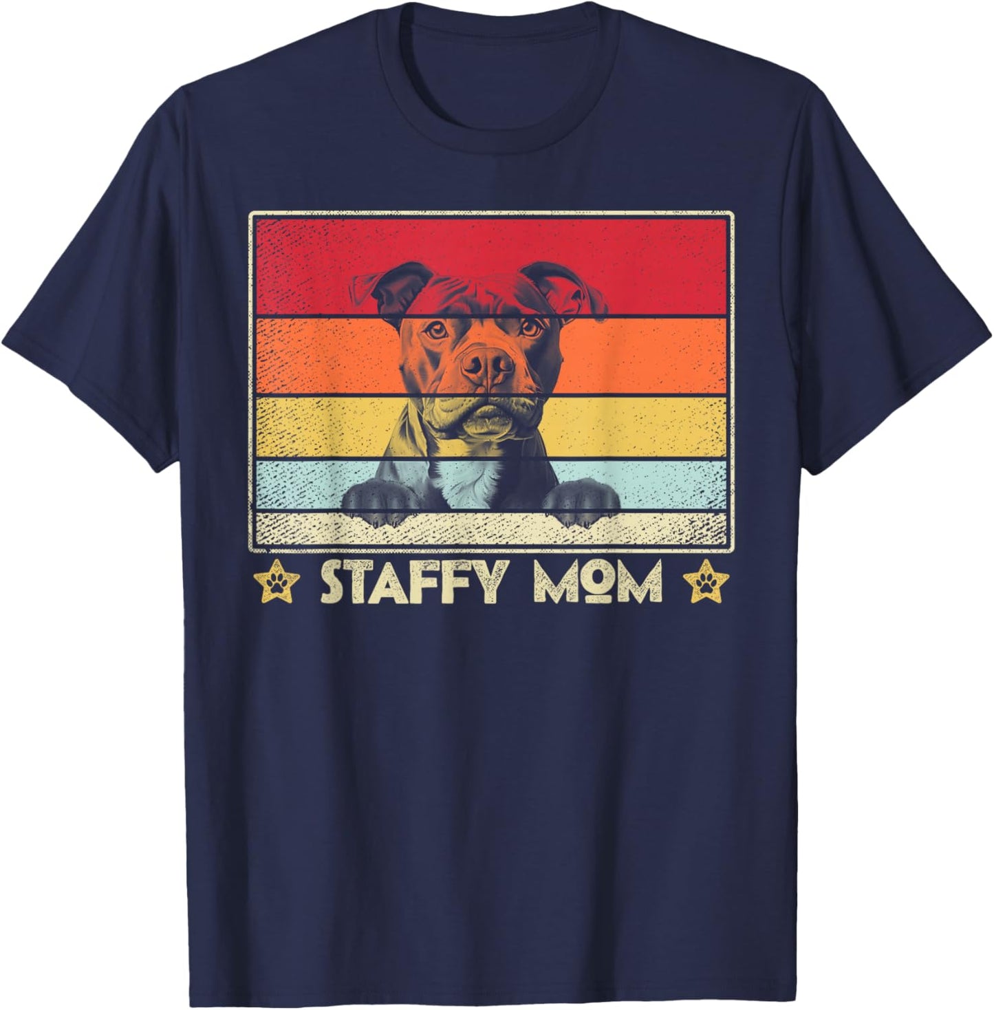 Staffy Mom Classic Retro Vintage Style T-Shirt - T-Shirt | Navy