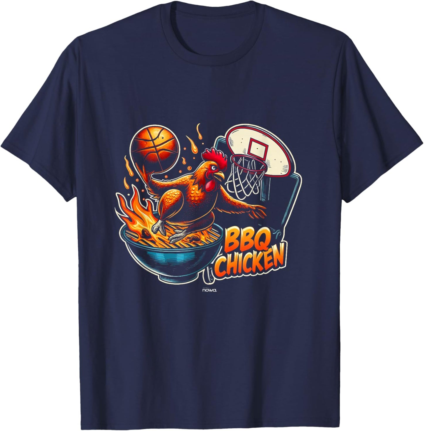Bbq Chicken Flying From the Barbecue Grill to the Hoop T-Shirt - T-Shirt | Navy