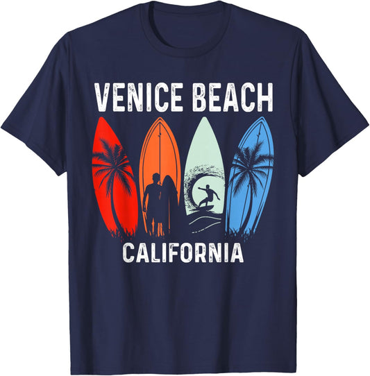 Retro Venice Beach California Surfing Beach T-Shirt - T-Shirt | Navy
