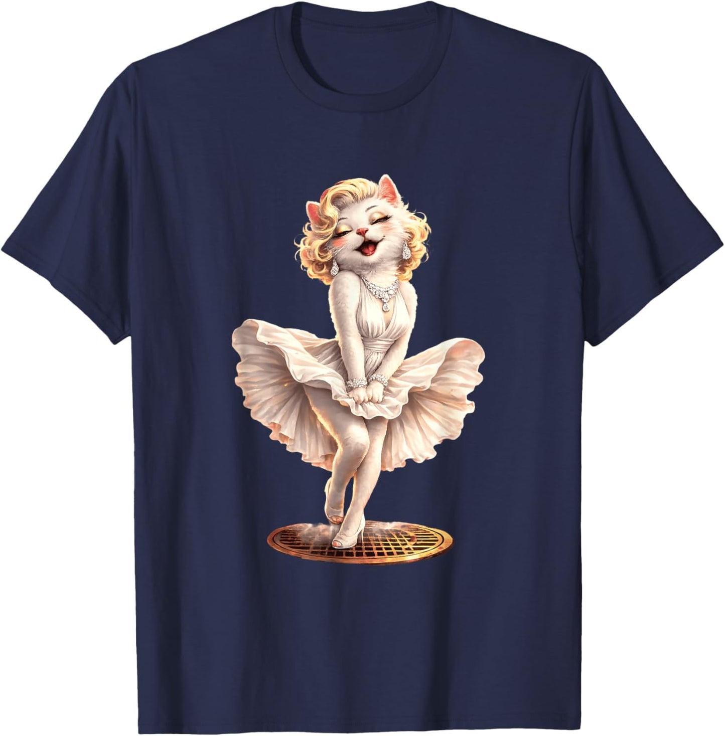 Glamorous Cat Vintage Style Hollywood Theme Design T-Shirt - T-Shirt | Navy