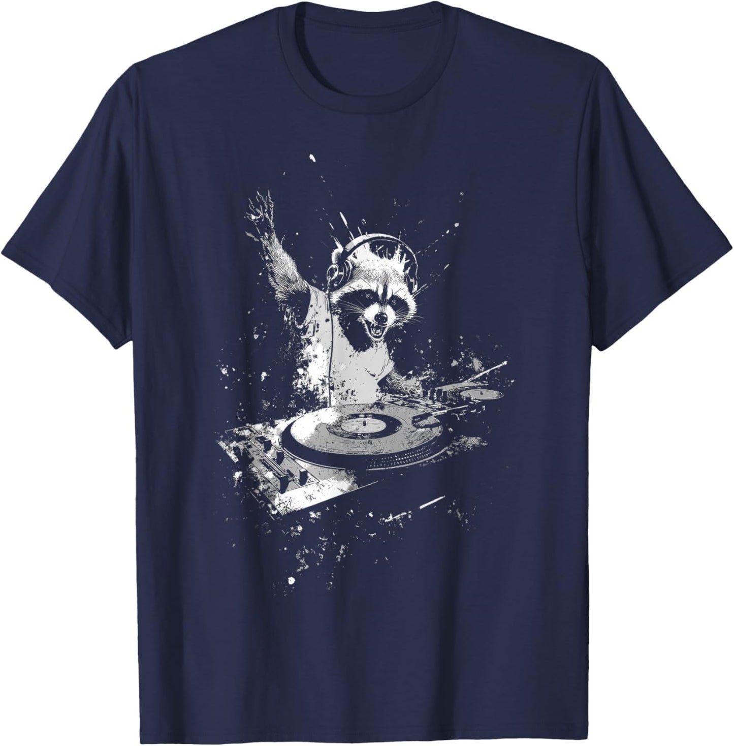 Funny Raccoon DJing Grunge Band Punk Rock - Graphic T-Shirt - T-Shirt | Navy